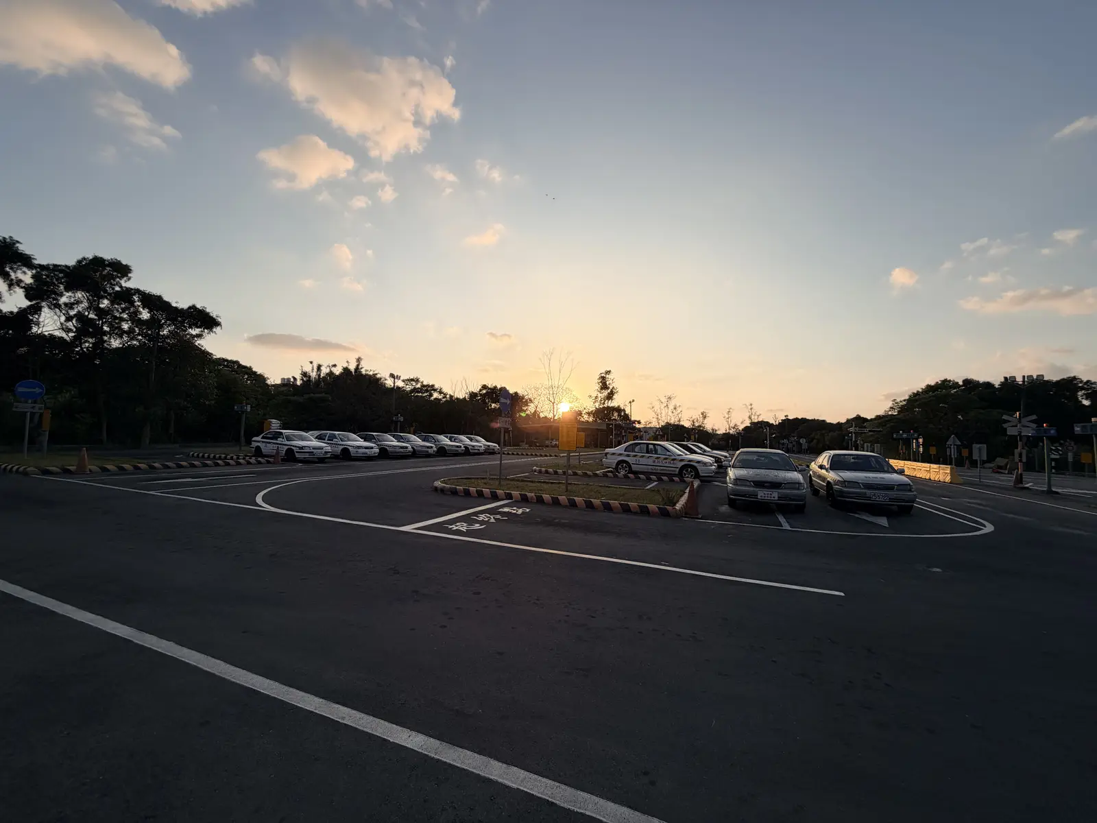 Sunset over a driving practice range in Taiwan